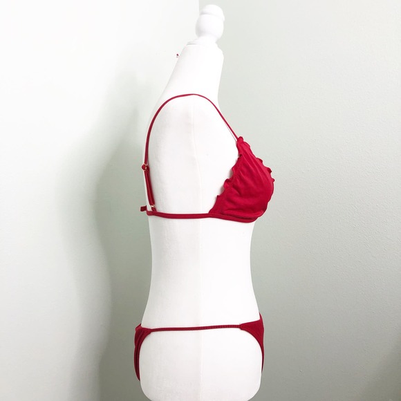 PacSun LA Hearts Ribbed Bikini Two Piece Swim Red Lettuce Edge Size Medium - Picture 4 of 10